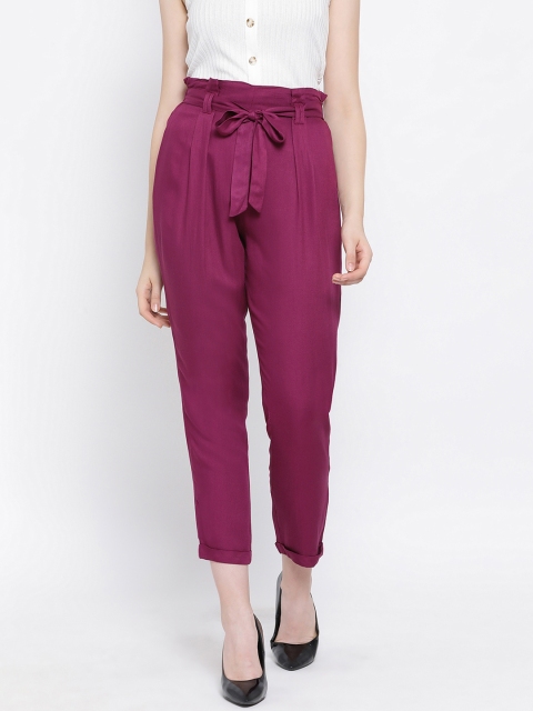 

Oxolloxo Women Maroon Regular Fit Solid Cigarette Trousers