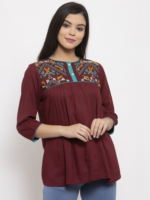 

Aujjessa Brown Embroidered Rayon Tunic