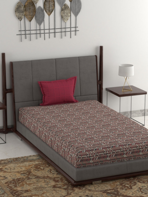

Trident Brown & Pink Geometric 120 TC Cotton 1 Single Bedsheet with 1 Pillow Covers