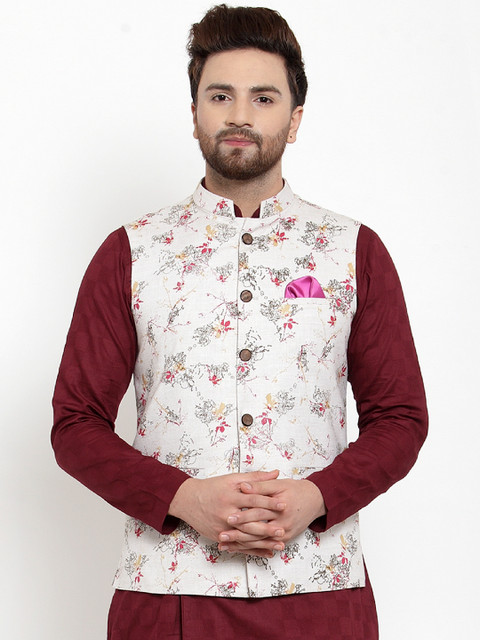 

MAXENCE Men White Printed Nehru Jacket