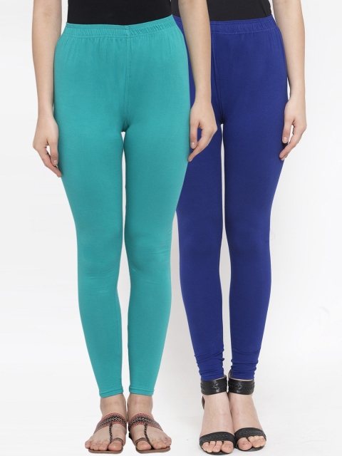 

TAG 7 Women Pack Of 2 Solid Ankle-Length Leggings, Blue