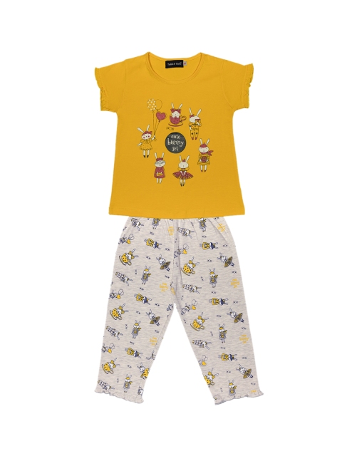 

Todd N Teen Girls Yellow & Grey Melange Printed T-shirt with Capris