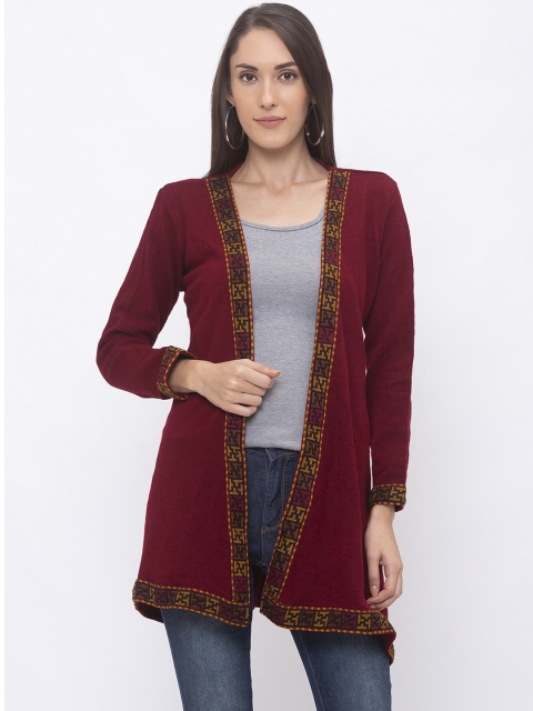 

Globus Women Maroon Solid Open Front Shrug
