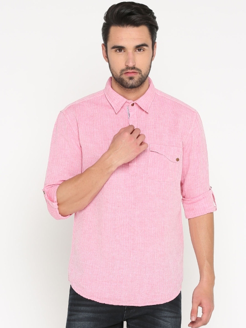 

WITH Men Pink Slim Fit Striped Casual Shirt