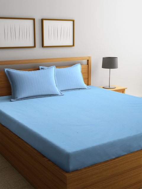 

HOSTA HOMES Turquoise Blue Solid 300 TC Cotton 1 King Bedsheet with 2 Pillow Covers