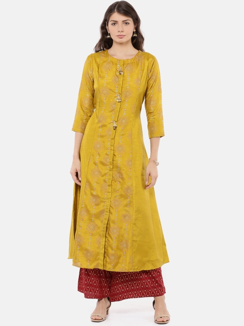 

GOLDSTROMS Women Yellow Floral Printed Straight Kurti