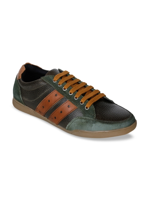 

Bruno Manetti Men Green & Brown Colorblocked Leather Sneakers