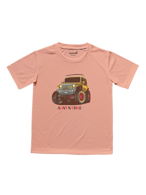 

mezmoda Boys Peach-Coloured Printed Round Neck T-shirt