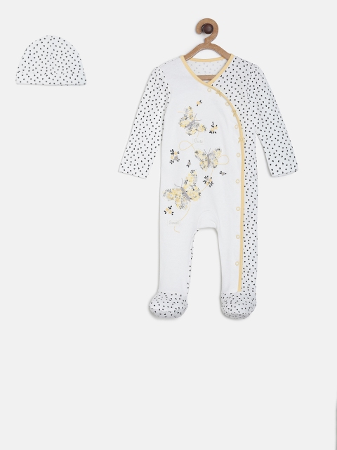 

MINI KLUB Infant Girls White & Yellow Printed Sleep Suit