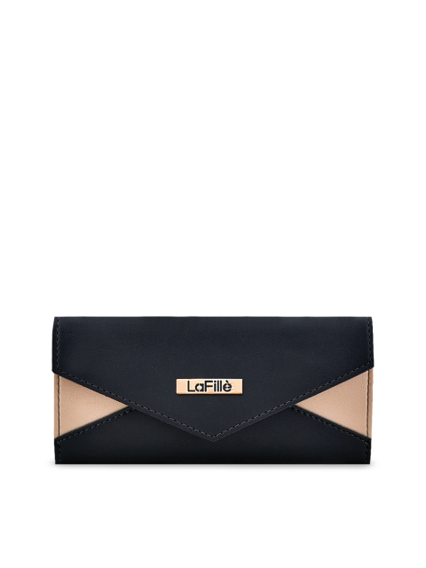 

LaFille Navy Blue & Beige Colourblocked Envelope Clutch