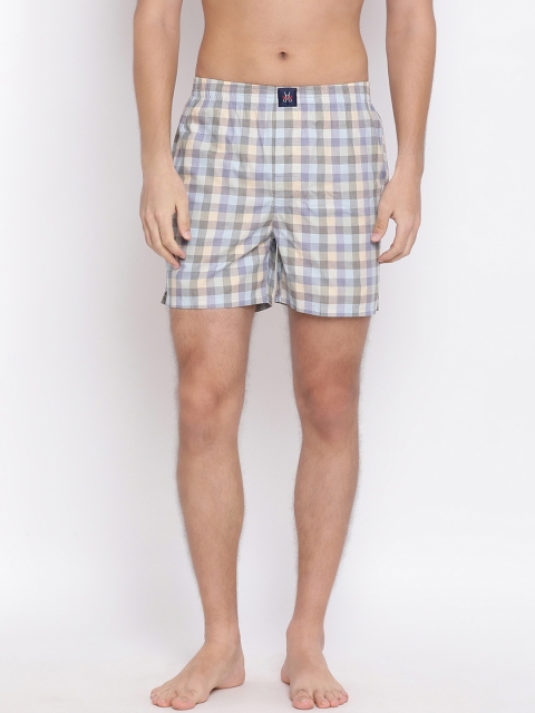 

Crimsoune Club Men Grey & Blue Checked Pure Cotton Boxers BX4096-2