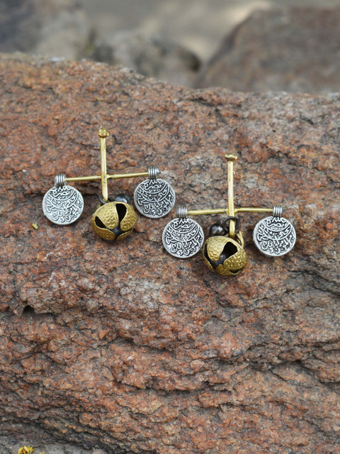 

Anetra Gold-Toned & Silver-Toned Handcrafted Dual Tone Ghungroo Brass Plated Drop Earrings
