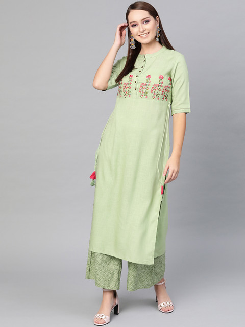 

AKS Women Green Yoke Design Kurta with Palazzos