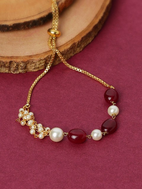 

Yellow Chimes Maroon & Off-White Handcrafted Ethnic Bracelet