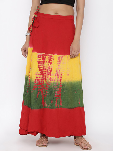 

SOUNDARYA Women Red & Yellow Dyed Wrap-Around Maxi Skirt