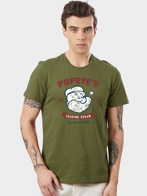 

Free Authority Men Olive Green Printed Round Neck T-shirt