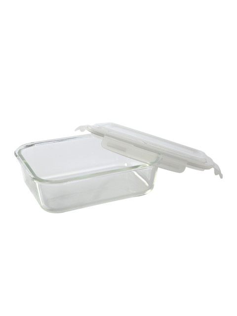 

BOROSIL Transparent Solid Borosilicate Glass Microwavable Klip-N-Store Rectangle Container With Air Tight Lid
