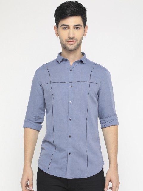 

WITH Men Blue Slim Fit Solid Casual Shirt