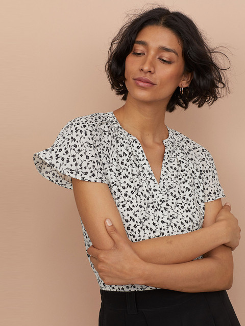 

H&M Women White & Black Printed Sustainable Top