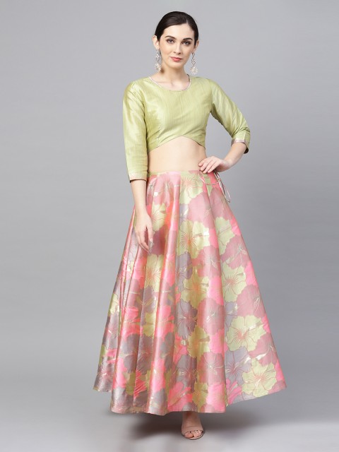 

AKS Pink & Green Ready to Wear Lehenga with Blouse