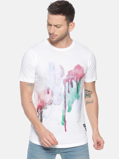 

KULTPRIT Men White Printed Slim Round Neck T-shirt