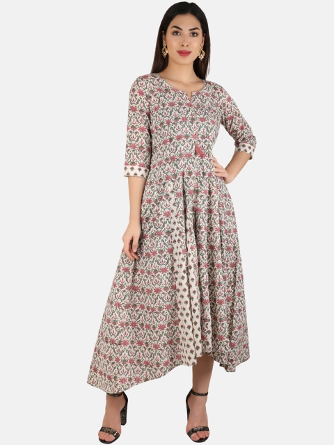 

Laabha Women Pink &White Floral Print Fit and Flare Dress