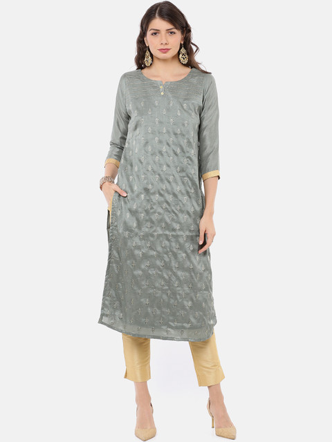 

GOLDSTROMS Women Grey Printed Straight Kurta