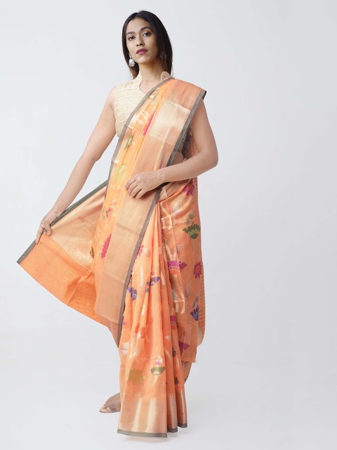 

Unnati Silks Orange Pure Banarasi Sico Jamdhani Brocade Handloom Saree