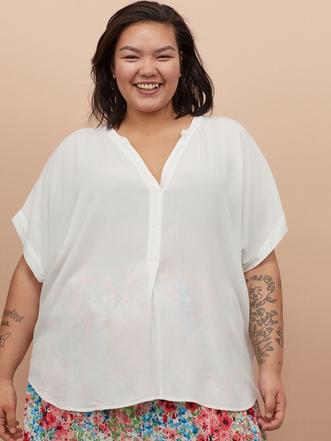 

H&M+ Women White Solid Crinkled Blouse