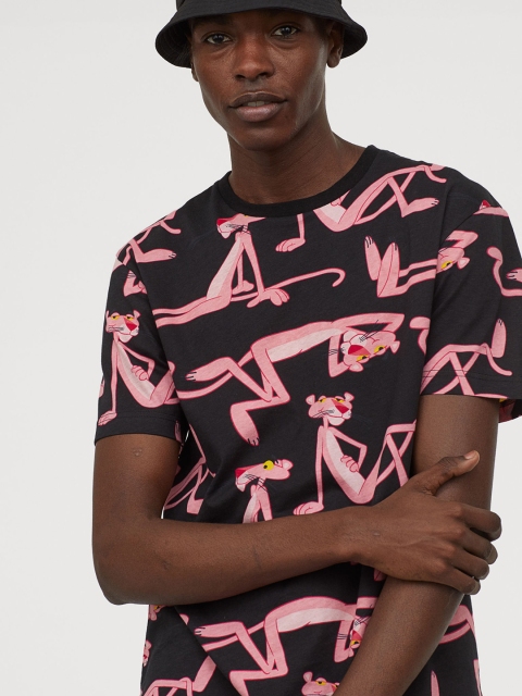 

H&M Men Black Pink Panther Printed T-shirt
