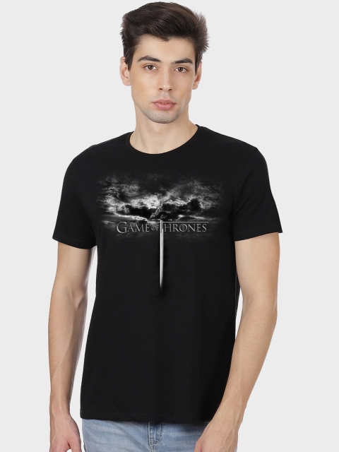 

Free Authority Men Black Game of Thrones Print Round Neck Pure Cotton T-shirt