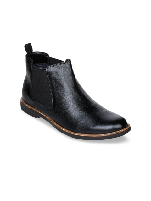 

Bruno Manetti Men Black Solid Leather High-Top Casual Flat Boots