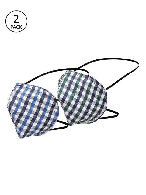 

Alvaro Castagnino Unisex 2 Pcs Blue Checked 3-Ply Reusable Outdoor Fabric Masks