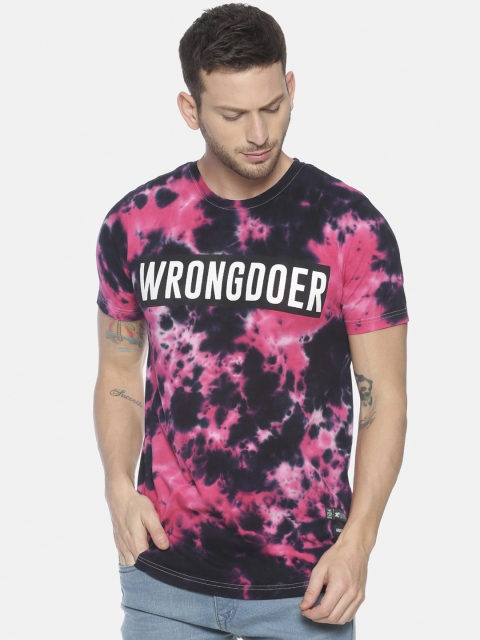 

KULTPRIT Men Navy Blue & Pink Dyed Round Neck T-shirt