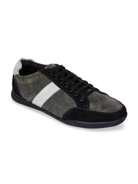 

Bruno Manetti Men Olive Green & Black Colourblocked Leather Sneakers