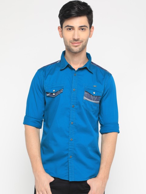 

WITH Men Blue Slim Fit Printed Casual Shirt