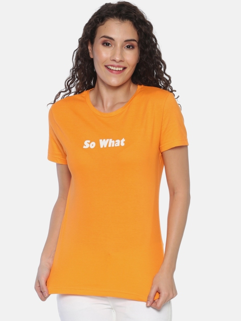 

Snarky Gal Women Orange Printed Round Neck T-shirt