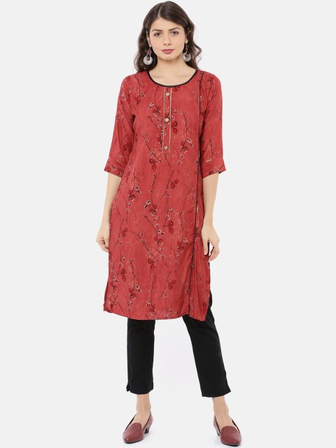 

GOLDSTROMS Women Red Printed Straight Kurta
