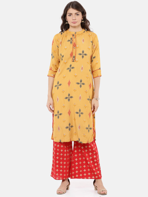 

GOLDSTROMS Women Yellow Printed Straight Kurta
