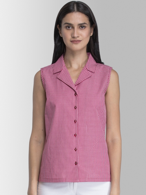 

FableStreet Women Red & White Checked Shirt Style Top