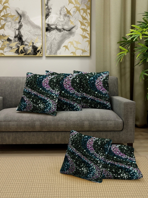 

HOSTA HOMES Multicoloured Set of 5 Embellished Square Cushion Covers, Multi