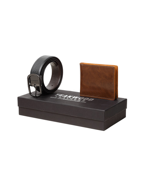

Teakwood Leathers Men Black & Tan Brown Genuine Leather Accessory Gift Set
