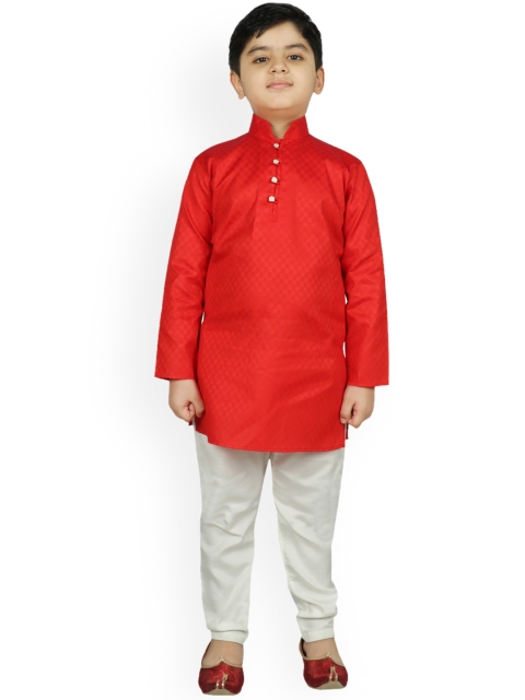 

SG YUVRAJ Boys Red & Off-White Self Design Kurta with Pyjamas