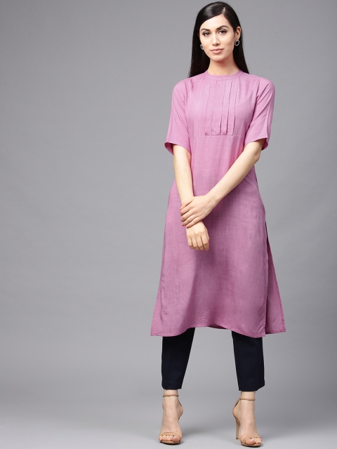 

AKS Women Purple Solid Straight Kurta