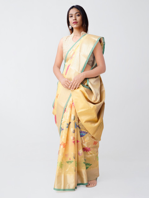 

Unnati Silks Yellow Silk Cotton Woven Design Banarasi Saree