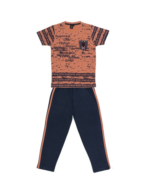 

Todd N Teen Boys Pink & Navy Blue Printed T-shirt with Trousers