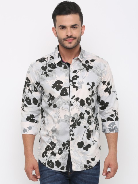 

WITH Men White & Black Slim Fit Floral Print Casual Shirt