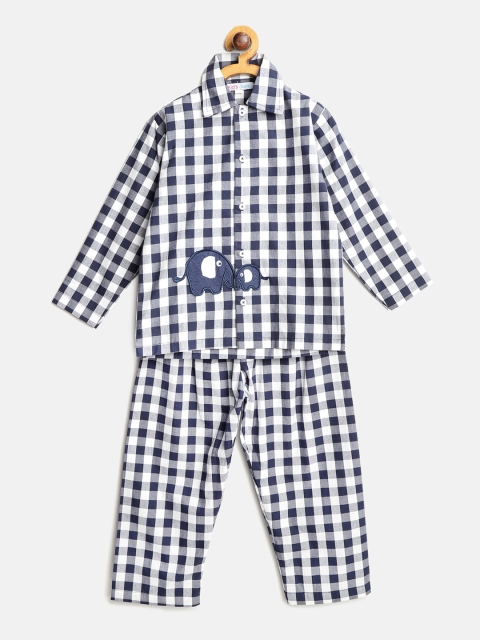 

Kids Clan Kids Navy Blue & White Checked Night suit