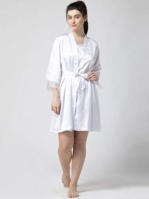 

ADORENITE White Solid Nightdress With Robe