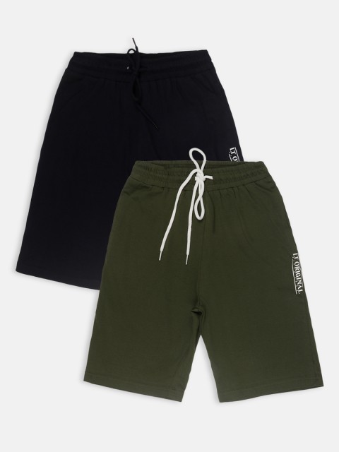 

Lil Tomatoes Boys Pack of 2 Green Solid Regular Fit Regular Shorts, Olive